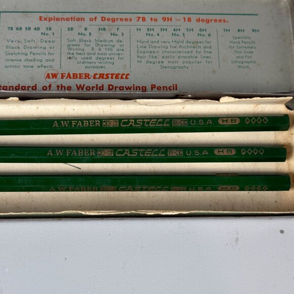 A.W. Faber Castell Vintage 3 Unsharpened Drawing Pencil Set In Metal Tin USA - Picture 4 of 7